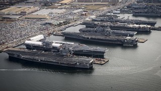 The aircraft carriers USS Dwight D. Eisenhower (CVN 69), USS George H.W. Bush (CVN 77), USS Enterprise (CVN 65), USS Harry S. Truman (CVN 75), and USS Abraham Lincoln (CVN 72) are in port at Naval Station Norfolk, Va. US Navy Photo