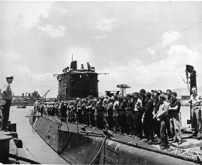 Sailors and Marines assembled following the Makin Island raid. U.S.Naval Institute Archives