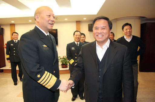 Adm. Wu Shengli, PLAN Commander (Left) and Liu Cigui, SOA Director (Right) in Feburary, SOA photo