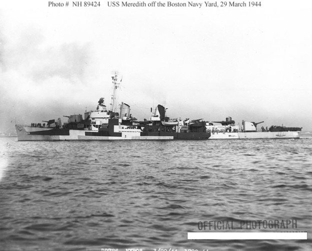 USS Meredith displaying a variant of the Measure 32 camouflage pattern in 1944