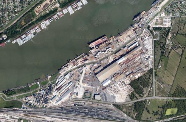 Avondale Shipyard in New Orleans. The yard historically built amphibious ships for the U.S. Navy. Owners are now exploring using the yard for manufacturing oil and gas infrastructure. Google Photo 