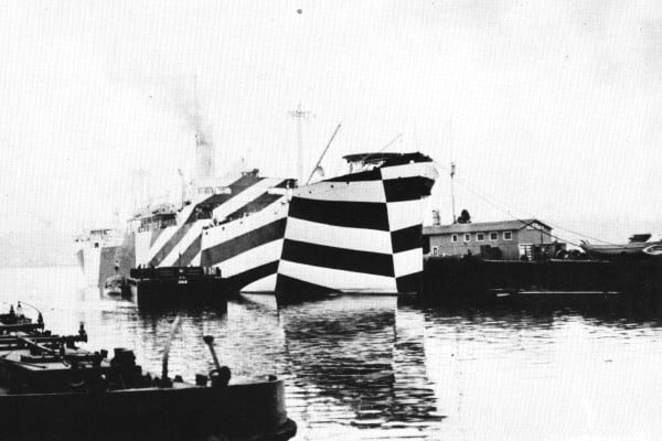 The deceptive bow of the cargo ship USS West Mahomet in 1918