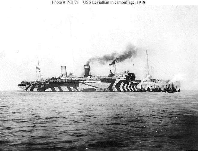 An ocean liner converted into a troop ship, the USS Leviathan in 1918