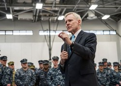 Ray Mabus meets with sailors in South Korea on Feb. 19. US Navy Photo