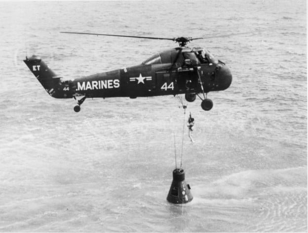 Alan Shepard, the first American in space, is recovered from the South Atlantic in 1961. US Naval Institute Archives