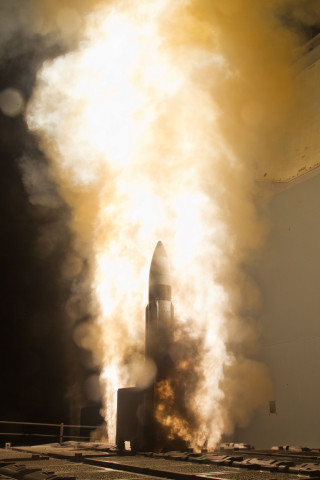 An Aegis interceptor is launched from the USS Lake Erie (CG-70) during a Missile Defense Agency and Navy test in the mid-Pacific. US Navy Photo