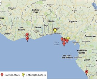 Pirate Attacks in the Gulf of Guinea - Jan. 1 to Feb. 27, 2013. International Maritime Bureau