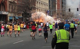 One of the two explosions that killed three during the Boston Marathon on April, 15 2013. Daily Telegraph Photo 