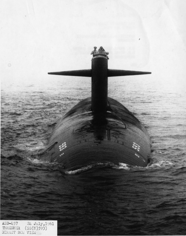 USS Thresher direct bow view. Naval Institute Archives