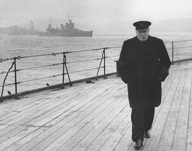 WInston Churchill onboard a Royal Navy Ship.