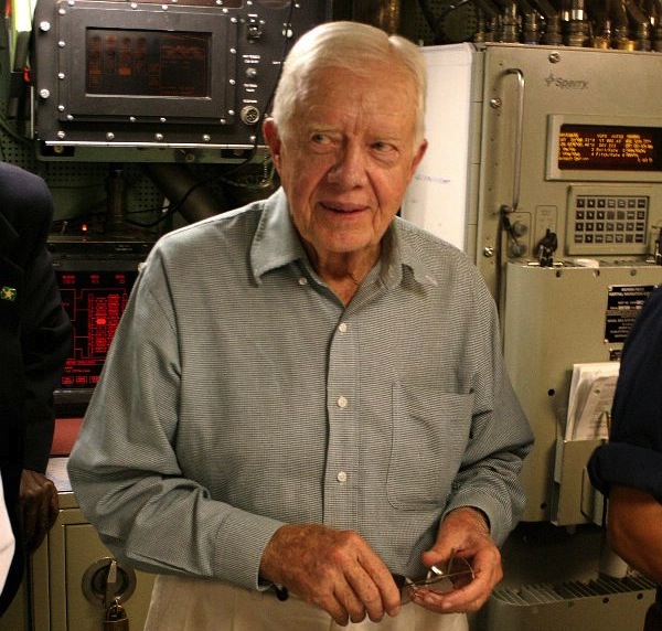 Former US president Jimmy Carter onboard USS Jimmy Carter (SSN-23) in 2005. US Navy Photo