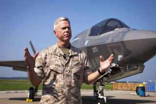 Gen. James Amos talks to reporters in 2011 following a demonstration of the F-35B. US Marine Corps Photo