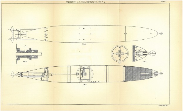 A schematic of a Howell Torpedo from an 1800s issue of Proceedings. US Naval Institute Archives 