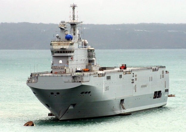 An image of the French-built amphibious warship Mistral (L-9013). 