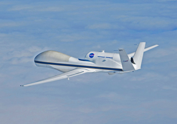 NASA Global Hawk Unmanned Aircraft System (UAS) is capable of flight altitudes greater than 55,000 feet and flight durations of up to 30 hours. NASA Photo