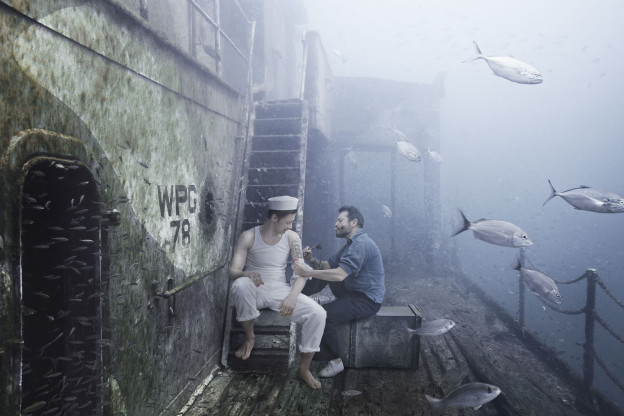 An image from The Sinking World of Andreas Franke, an art exhibition currently on display aboard the wreck of the Coast Guard Cutter Mohawk, almost 90 feet below the Atlantic Ocean. Image courtesy of Andreas Franke