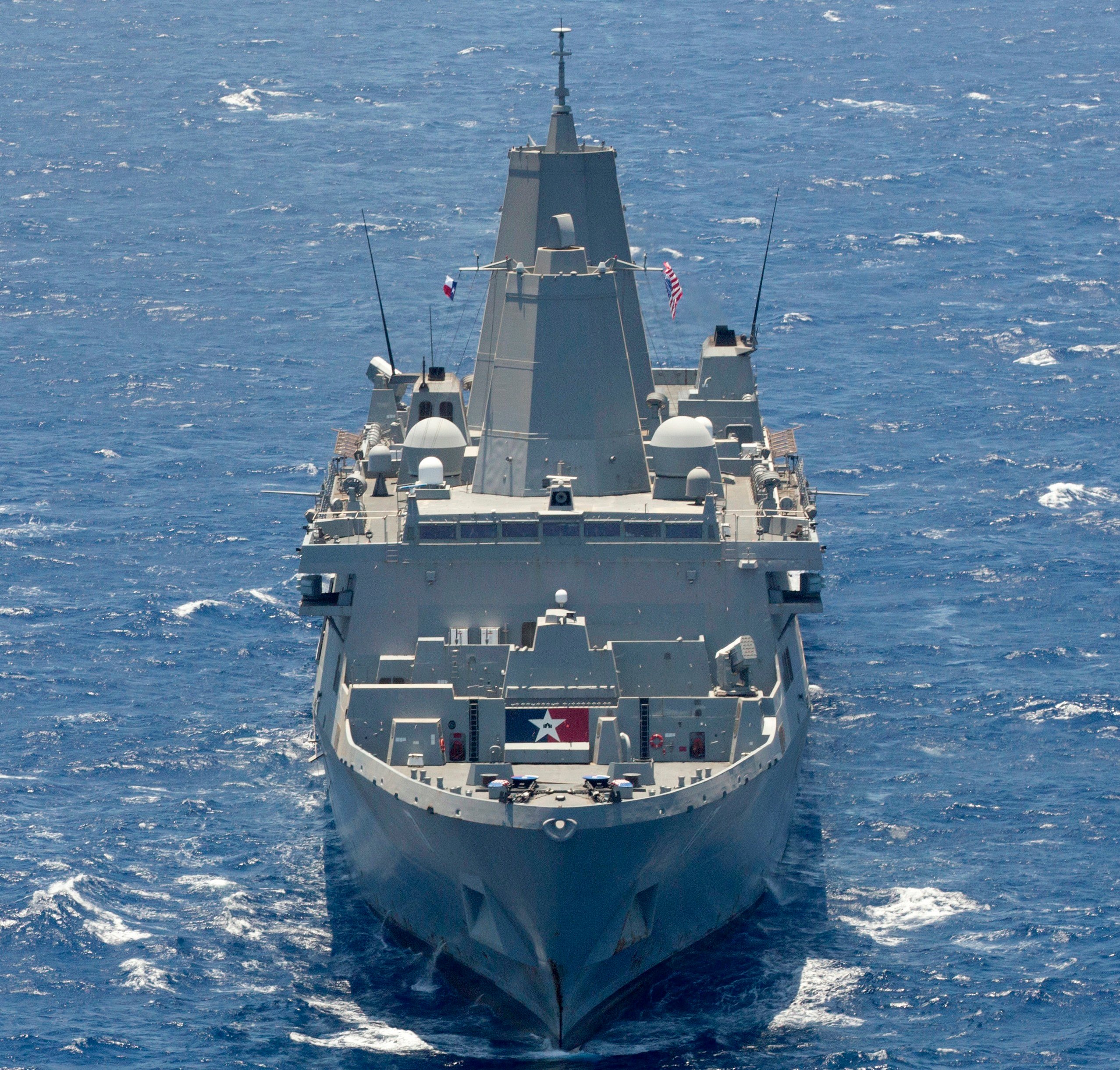 USS San Antonio (LPD 17), part of the Kearsarge Amphibious Ready group, underway on June 16, 2013. US Navy Photo