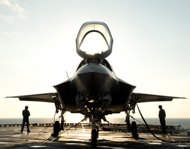 The canopy of a US Marine Corps F-35B Lightning II Joint Strike Fighter on Aug. 24, 2013. US Navy Photo