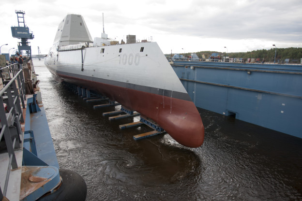 Zumwalt (DDG-1000) at General Dynamics Bath Iron Works shipyard in Maine. NAVSEA Photo