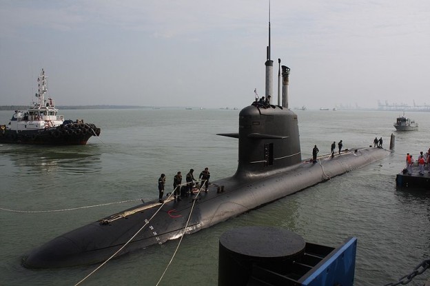 Malaysia's first Scorpene-class diesel-electric submarine docked at its Naval base in Port Klang on the outskirts of Kuala Lumpur on September 3, 2009. Photo by Mak Hon Keong 
