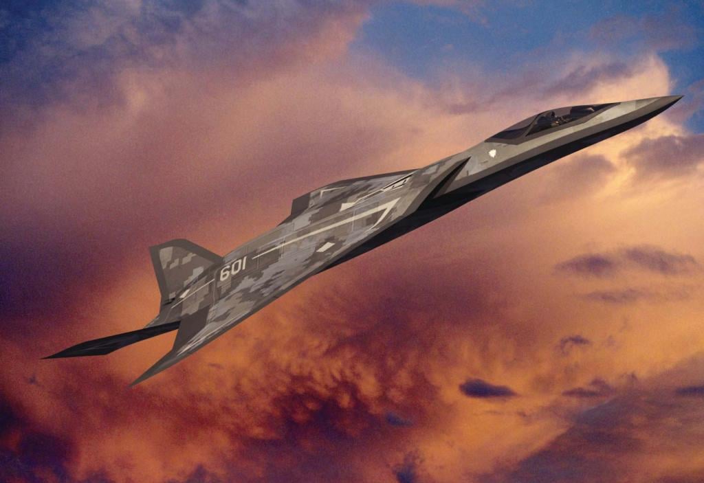 This is a Lockheed Martin concept for a sixth-generation concept aircraft to replace the F-22 Raptor. The Air Force released a request to arm its next generation fighters with offensive lasers. Lockheed Martin Illustration