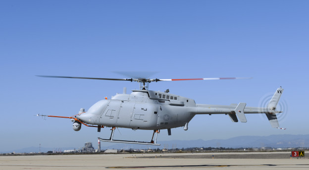 An MQ-8C Fire Scout unmanned aerial vehicle takes off from Naval Base Ventura County at Point Mugu on Oct. 31, 2013. US Navy Photo