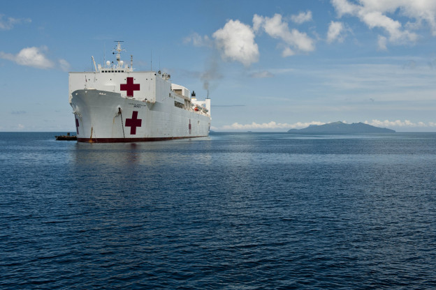 Military Sealift Command hospital ship USNS Mercy (T-AH-19) sits off the coast of the Philippines in 2012. US Navy Photo