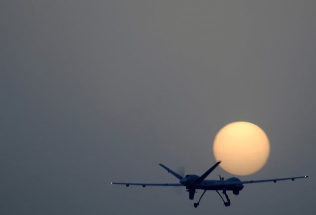 An MQ-9 Reaper remotely piloted aircraft takes off from Joint Base Balad, Iraq in 2007. US Air Force Photo