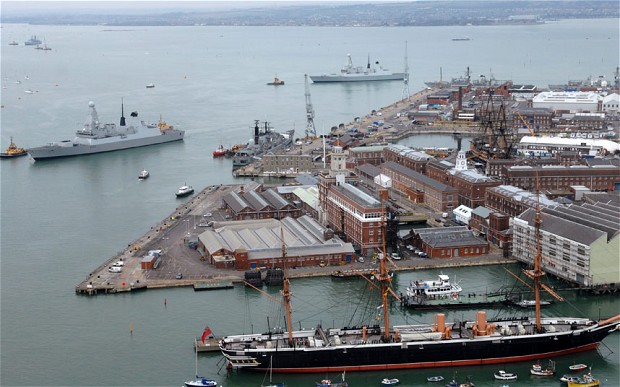 A view of the docks at Portsmouth, U.K. 
