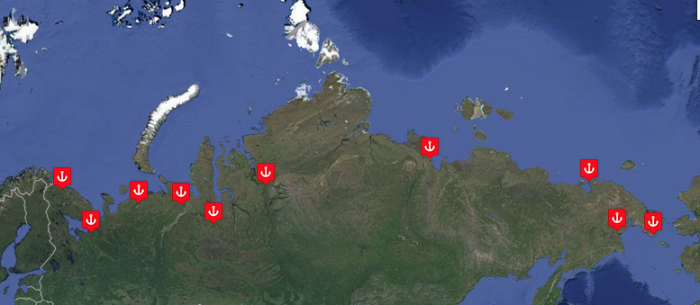 Russia's proposal from 2012 to expand ten bases on Russia's Arctic borders. 