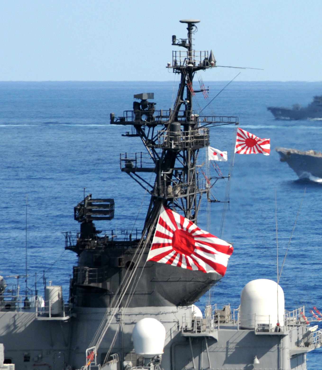 U.S. Navy and Japan Maritime Self-Defense Force (JMSDF) ships underway in formation as part of a photo exercise on the final day of Keen Sword 2011. US Navy Photo