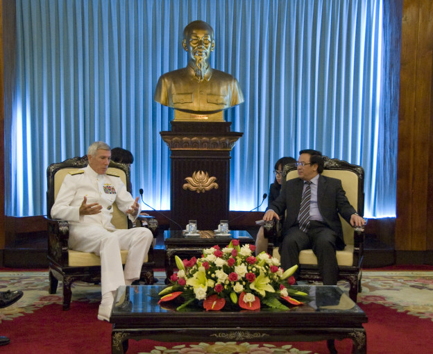 Adm. Samuel J. Locklear, commander of U.S. Pacific Command, meets with Hoang Binh Quan, Vietnam's Chairman of External Affairs Commission of the Communist Party on Dec. 9, 2013. US Navy Photo