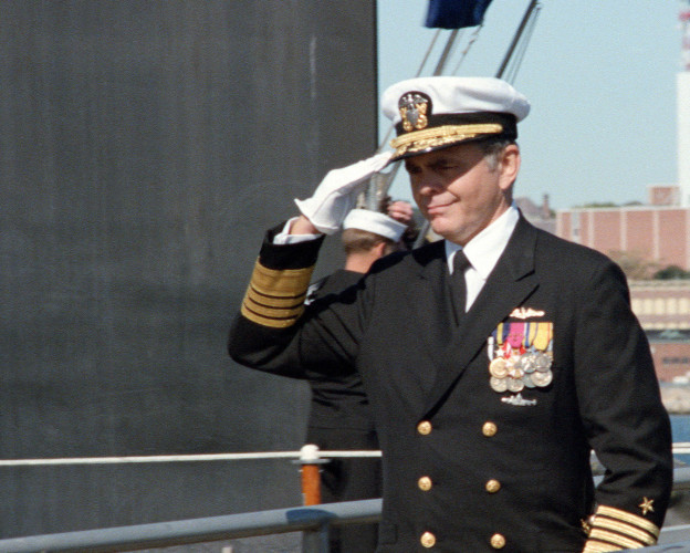 Adm. Kinnaird R. McKee at the 1984 commissioning USS Henry M. Jackson (SSBN-730). National Archives Photo