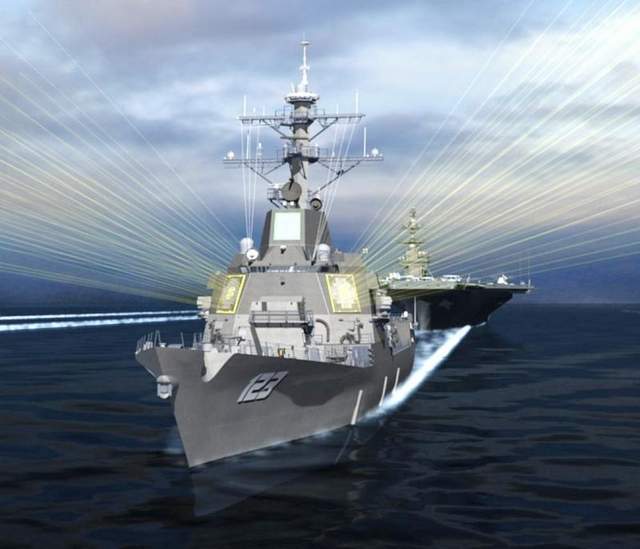 Artist's concept of a DDG-51 Flight III with AMDR. Raytheon Photo