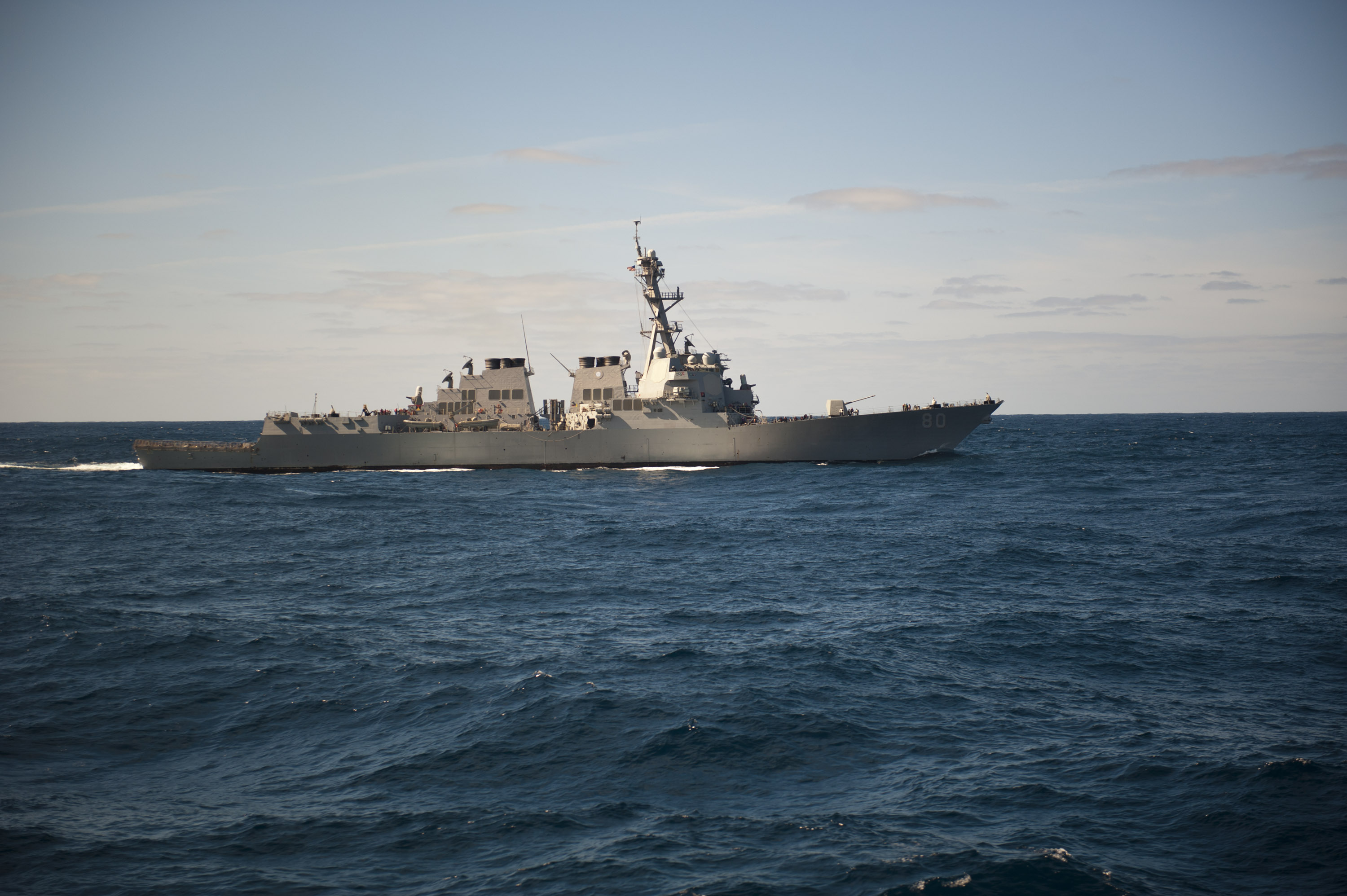 USS Roosevelt (DDG 80) is underway in the Atlantic Ocean on Feb. 23, 2014. US Navy Photo