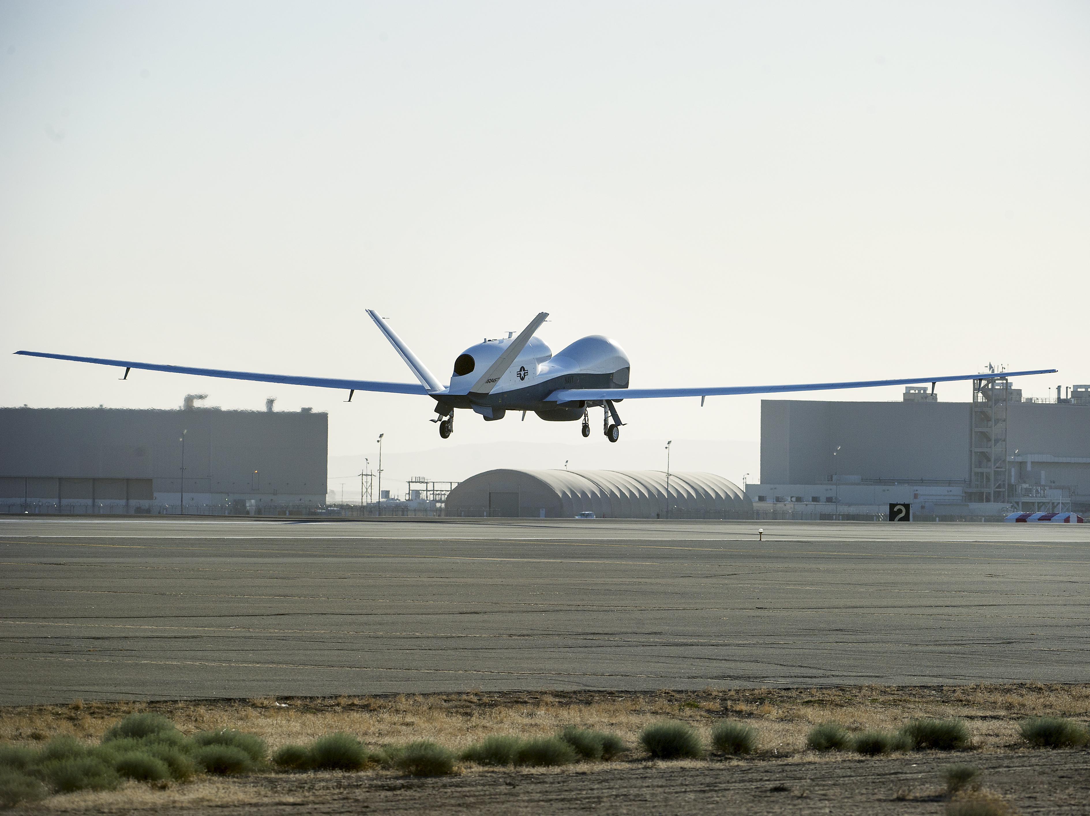 Triton unmanned aircraft system completes its first flight May 22, 2013 from the Northrop Grumman manufacturing facility in Palmdale, Calif. Northrop Grumman Photo