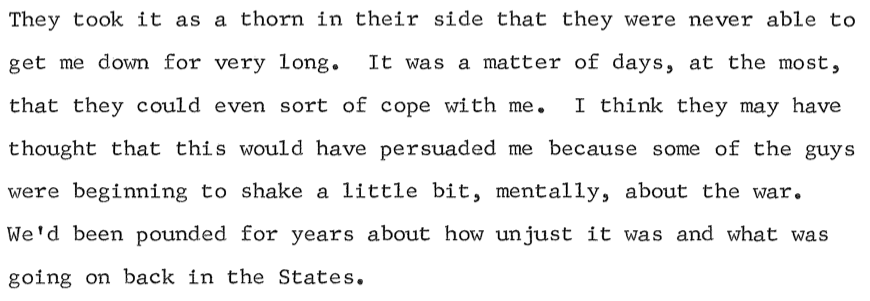 An excerpt from Jeremiah Denton's 1976 U.S. Naval Institute oral history on repeatedly being tortured at the hands of the North Vietnamese.