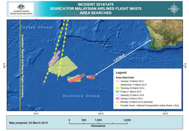 Latest search area focus by the international team searching for Flight 370. 