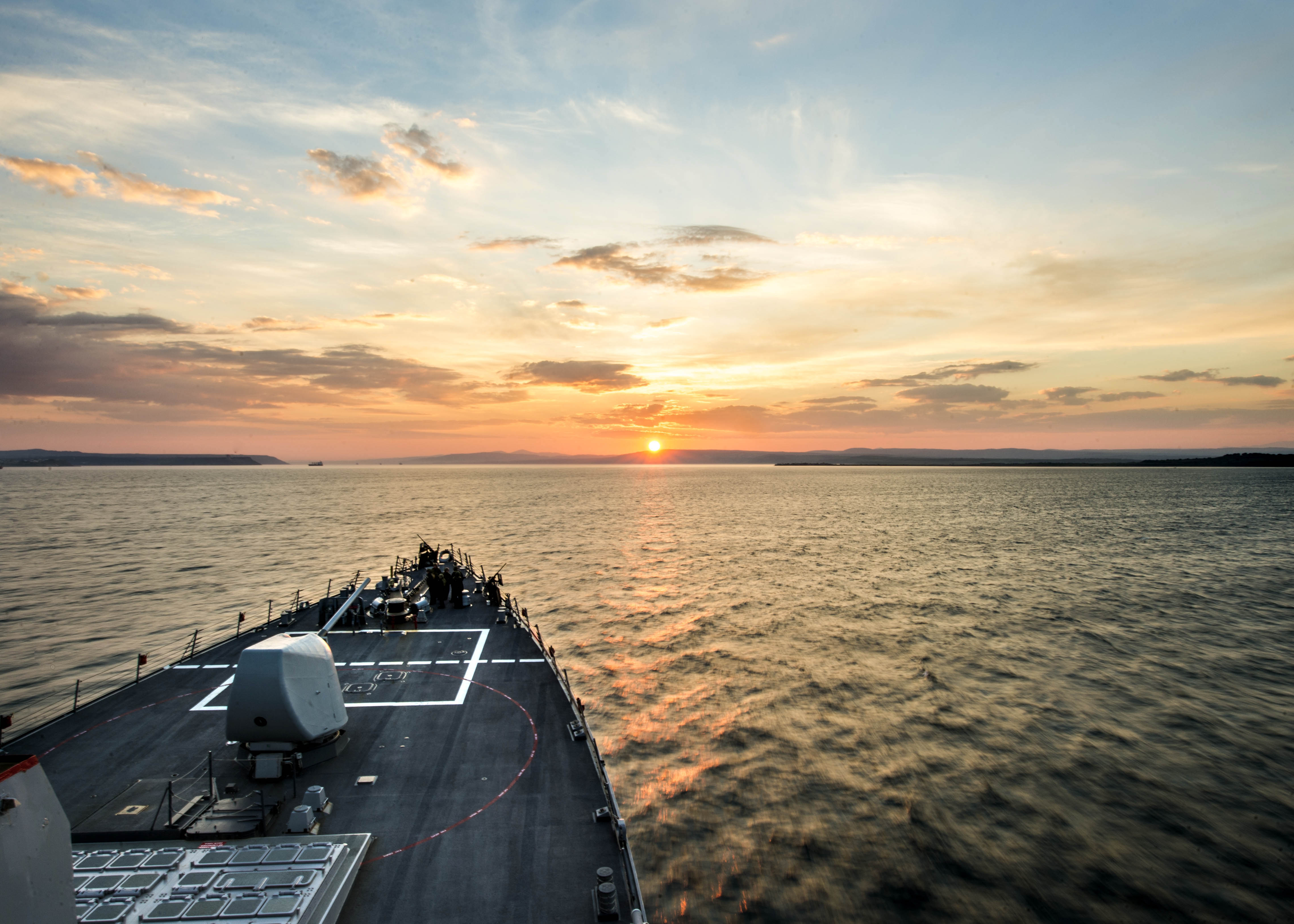 Arleigh Burke-class guided-missile destroyer USS Donald Cook (DDG-75) transits the Dardanelles en route to the Black Sea. US Navy Photo