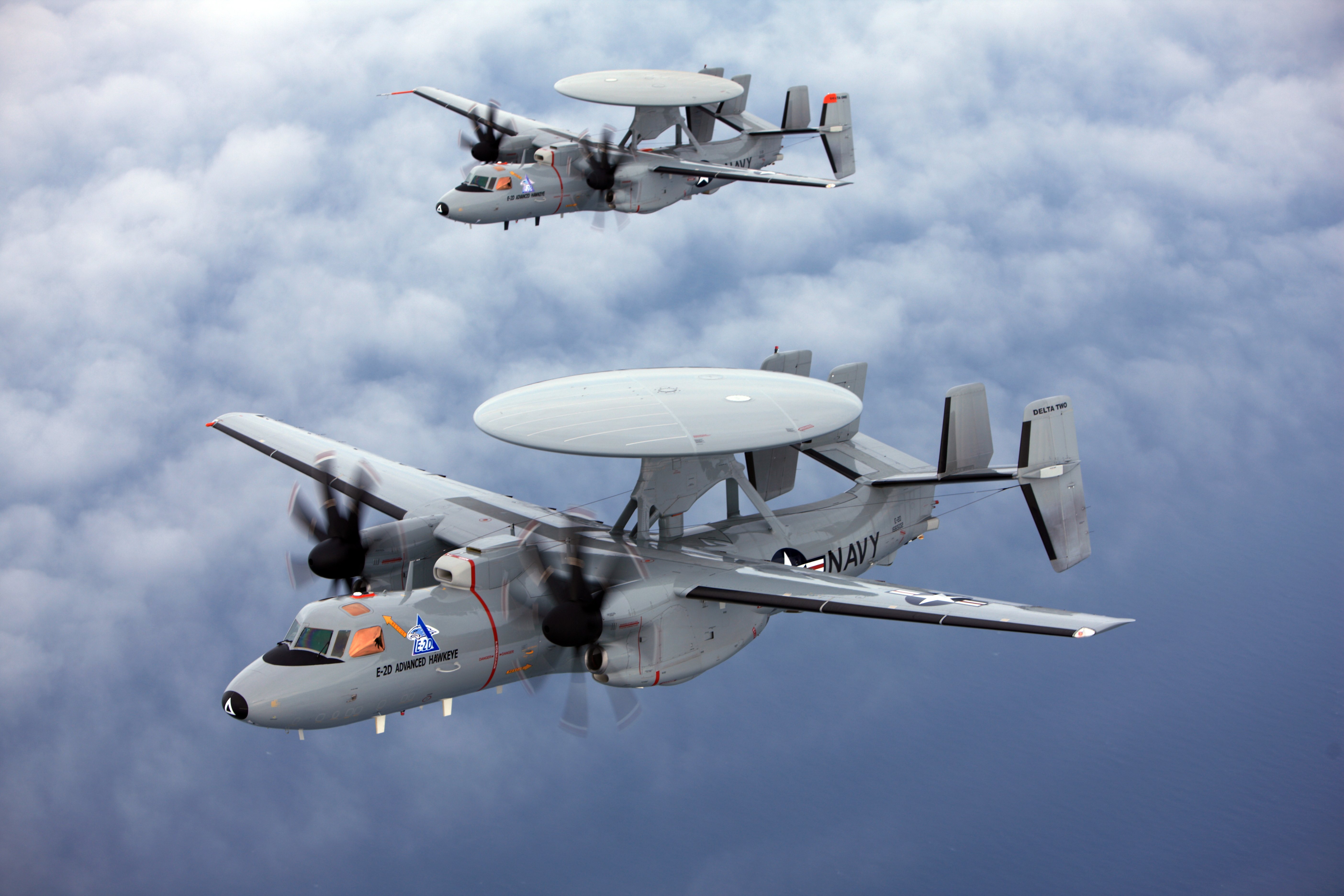 E-2D Advanced Hawkeye aircraft conduct a test flight in 2009. The Navy included one more E-2D in its unfunded priorities list submitted to Congress this week. US Navy Photo