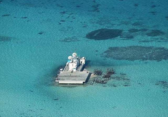 A Chinese installation at Johnson South Reef. Philippines Government Photo 