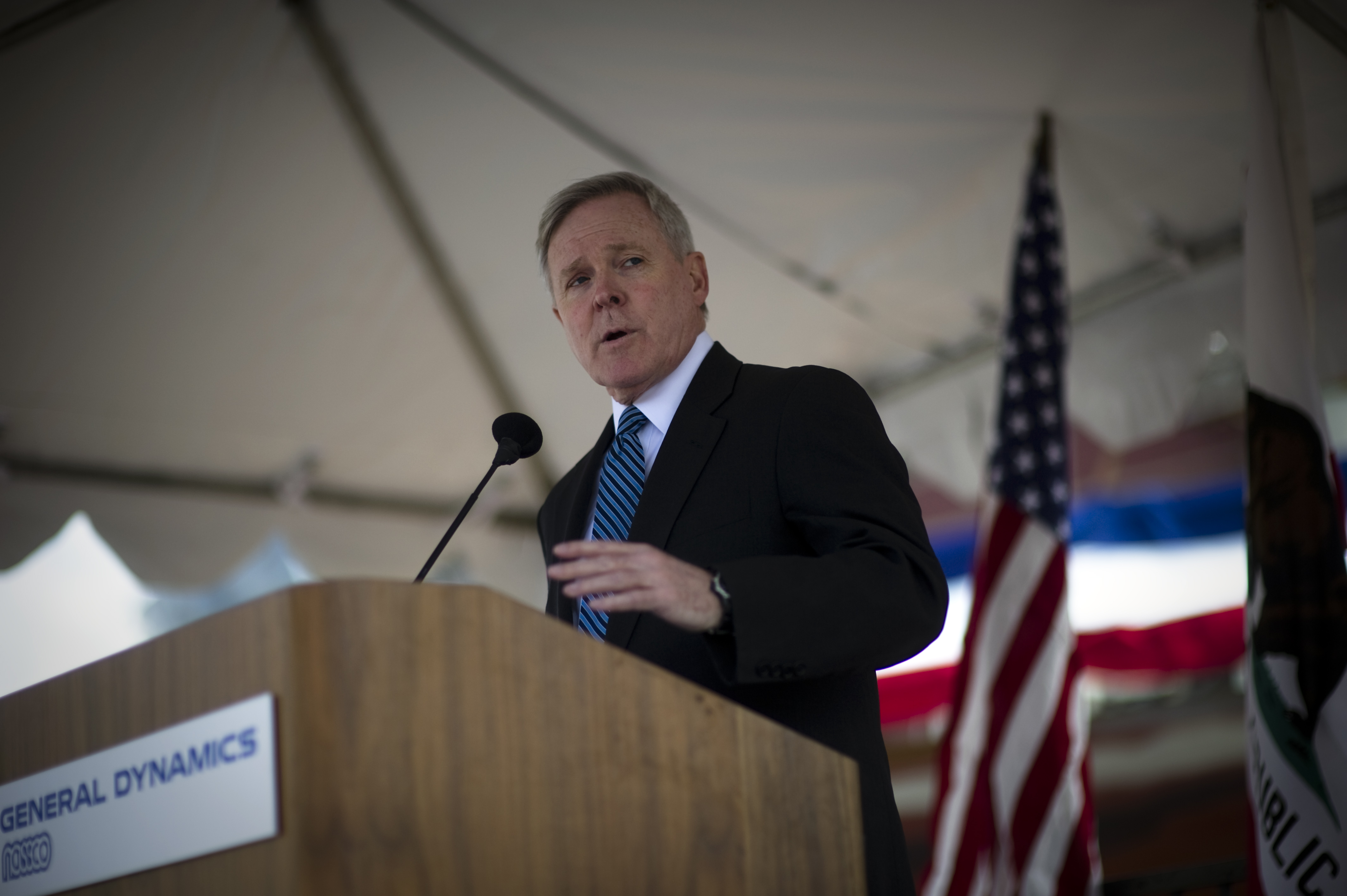 Secretary of the Navy Ray Mabus announces the name of USNS Cesar Chavez (T-AKE-14). US Navy Photo
