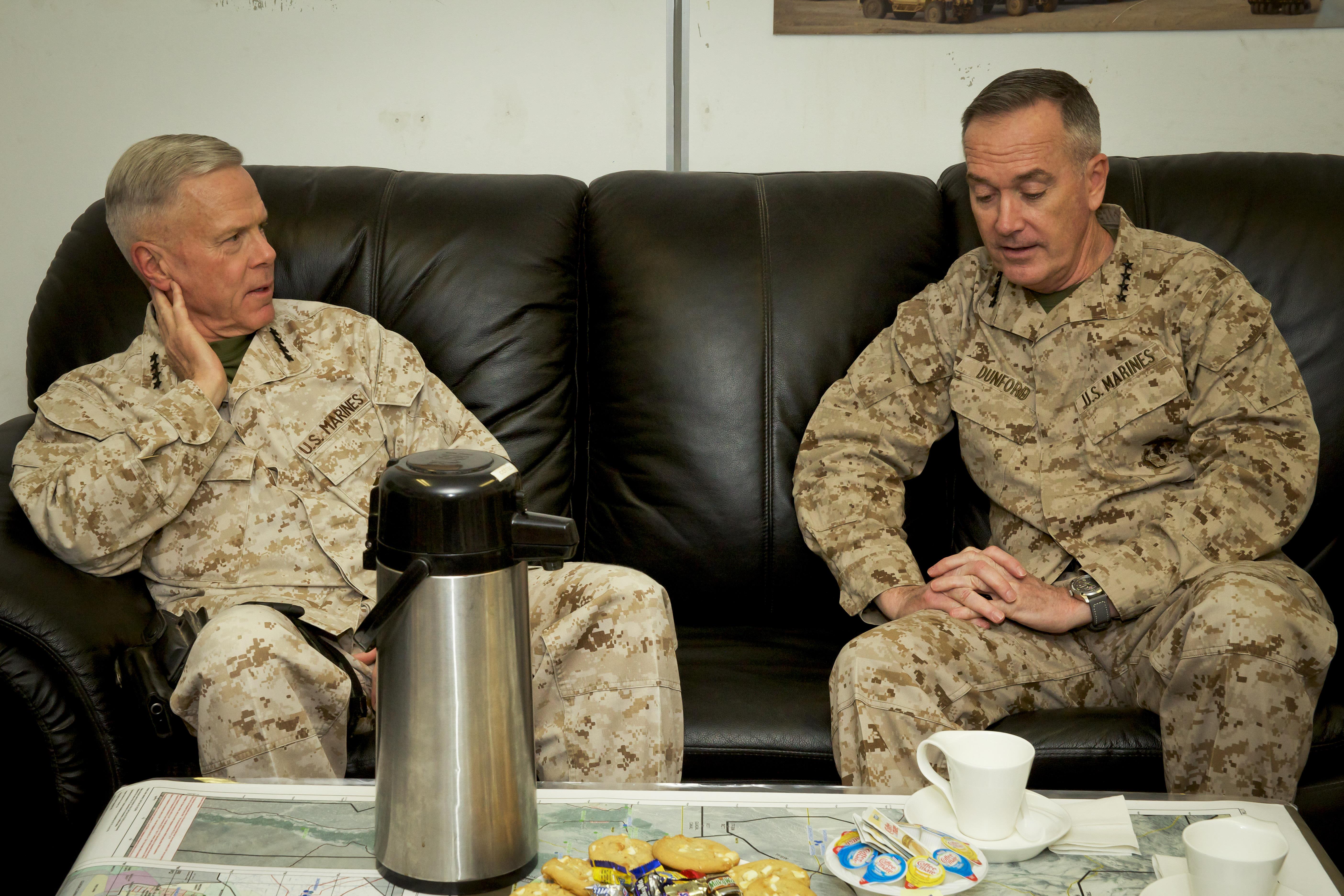 Current USMC Commandant Gen. James Amos and Dunford in Afghanistan on Feb. 18, 2014. US Marine Corps Photo