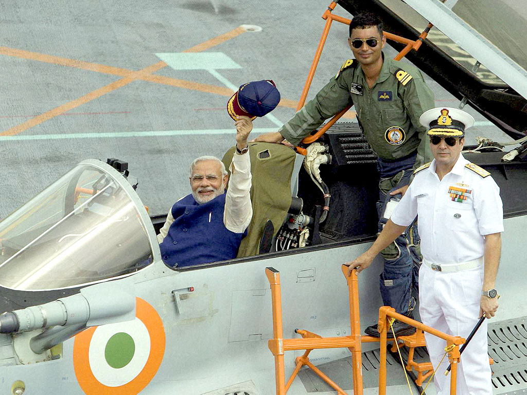 Prime Minister Narendra Modi in a MiG-29K on a June 14 visit to INS Vikramaditya. NDTV Photo