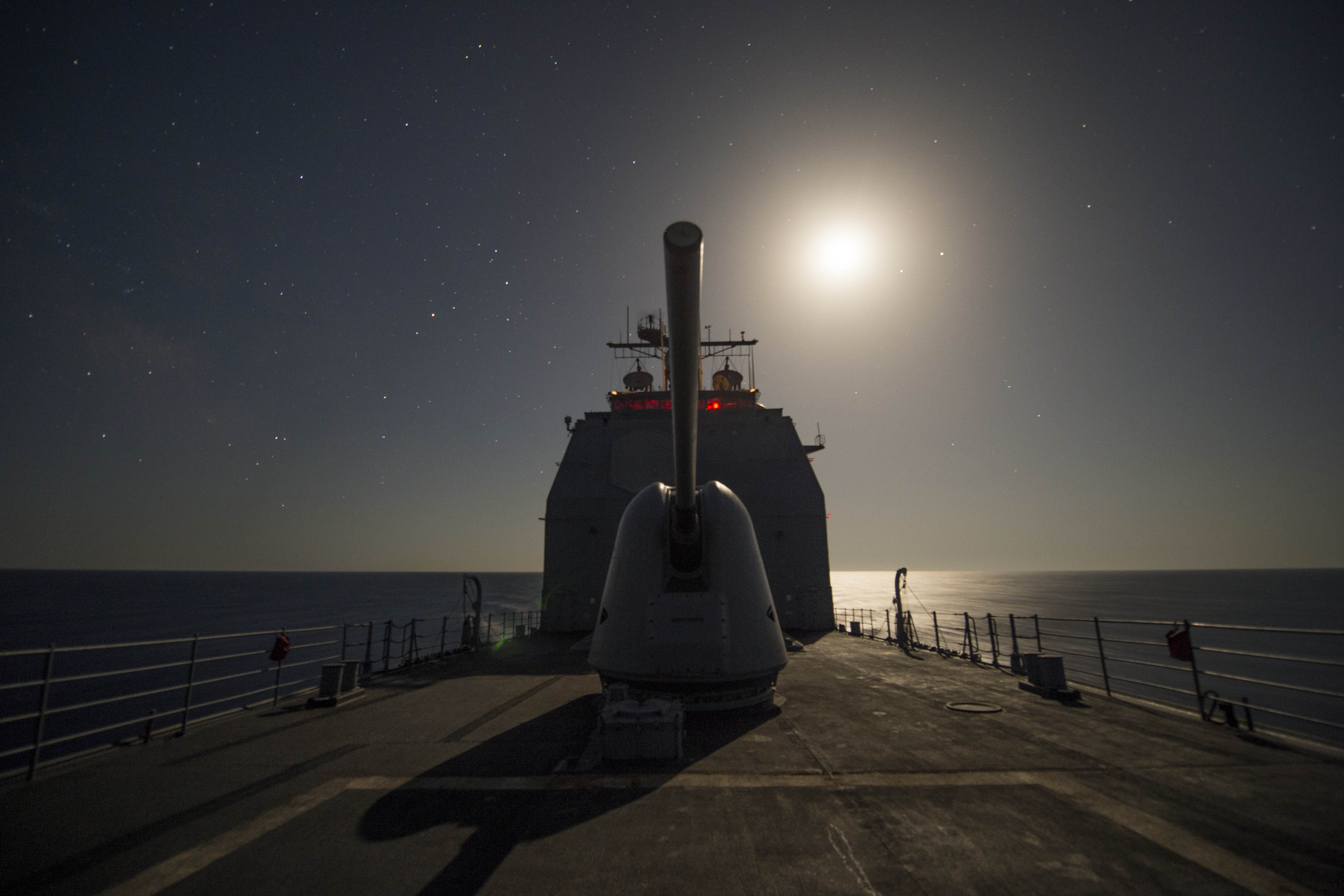 USS Vella Gulf (CG 72) transits the Aegean Sea on July, 6 2014. US Navy Photo