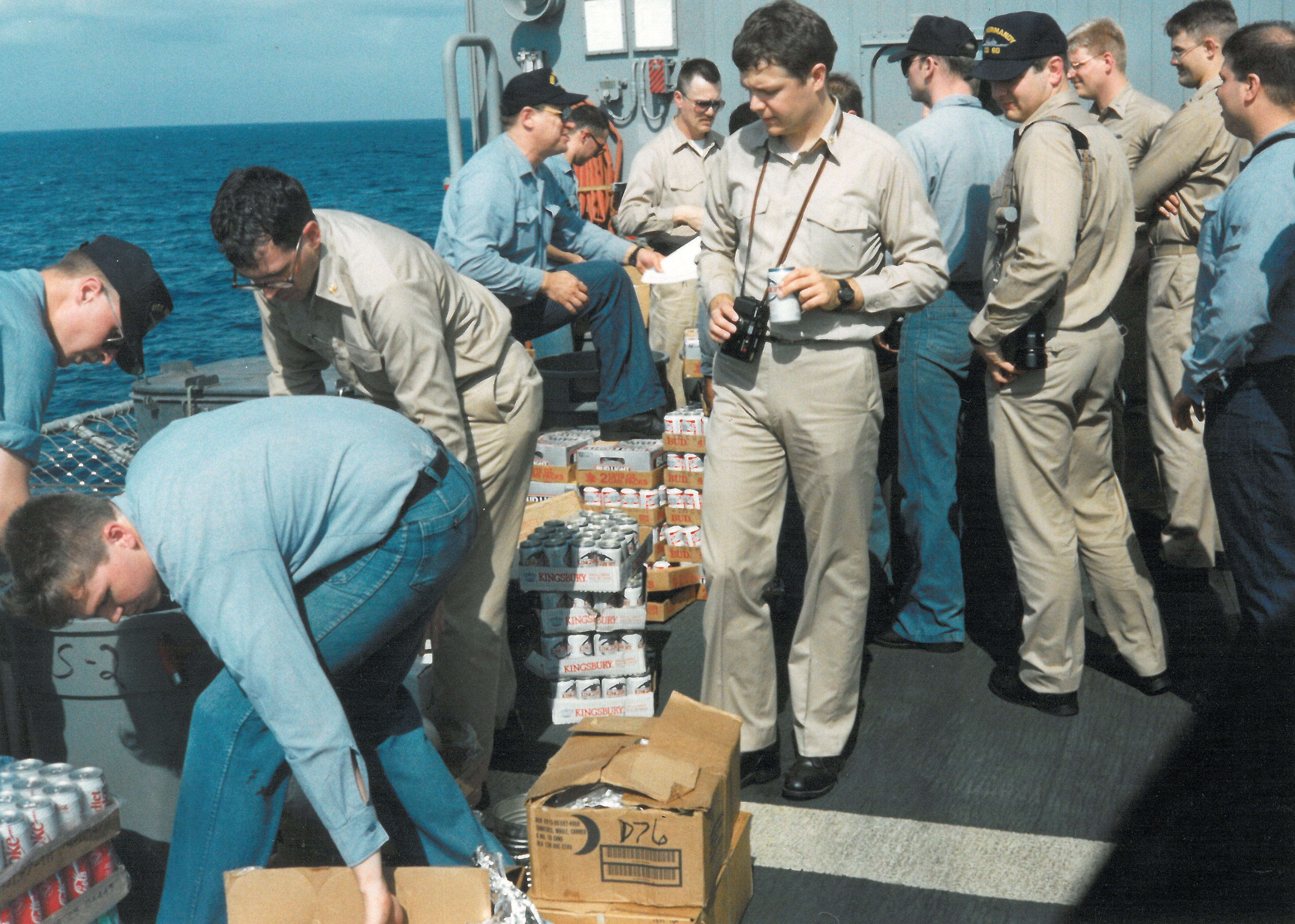 Sailors on USS Normandy enjoy a rare beer. With limited exceptions, ships in the US Navy have had no alcohol for a hundred years. US Naval Institute Archives