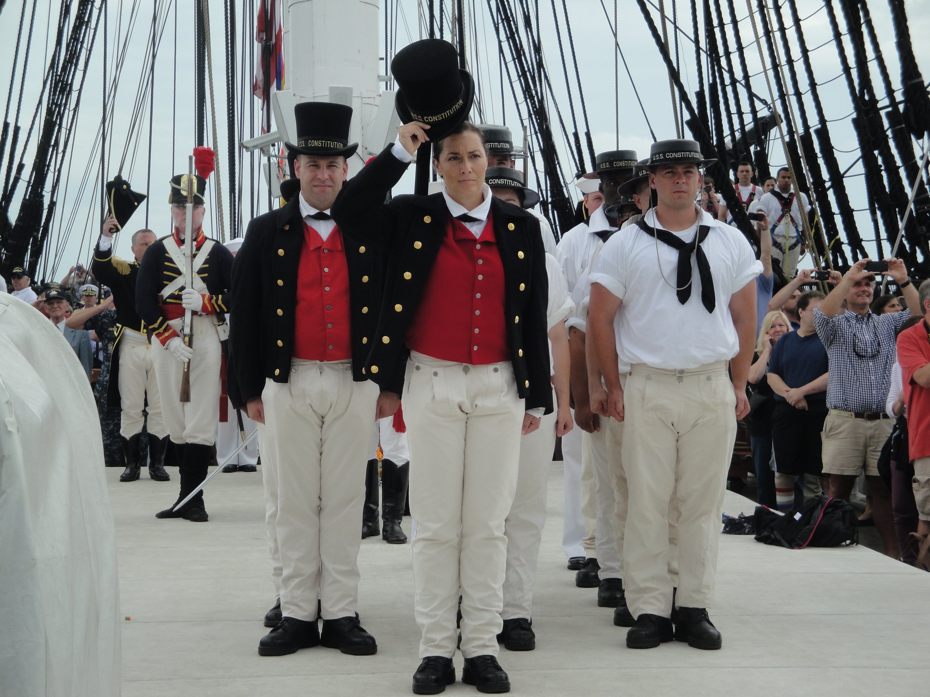 Constitution sailors salute Ft. Independence during a July 4, 2014 underway for the ship. Glenn Moyer Photo
