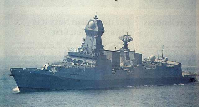A 2013 newspaper photograph of destroyer Kolkata during sea trials. 