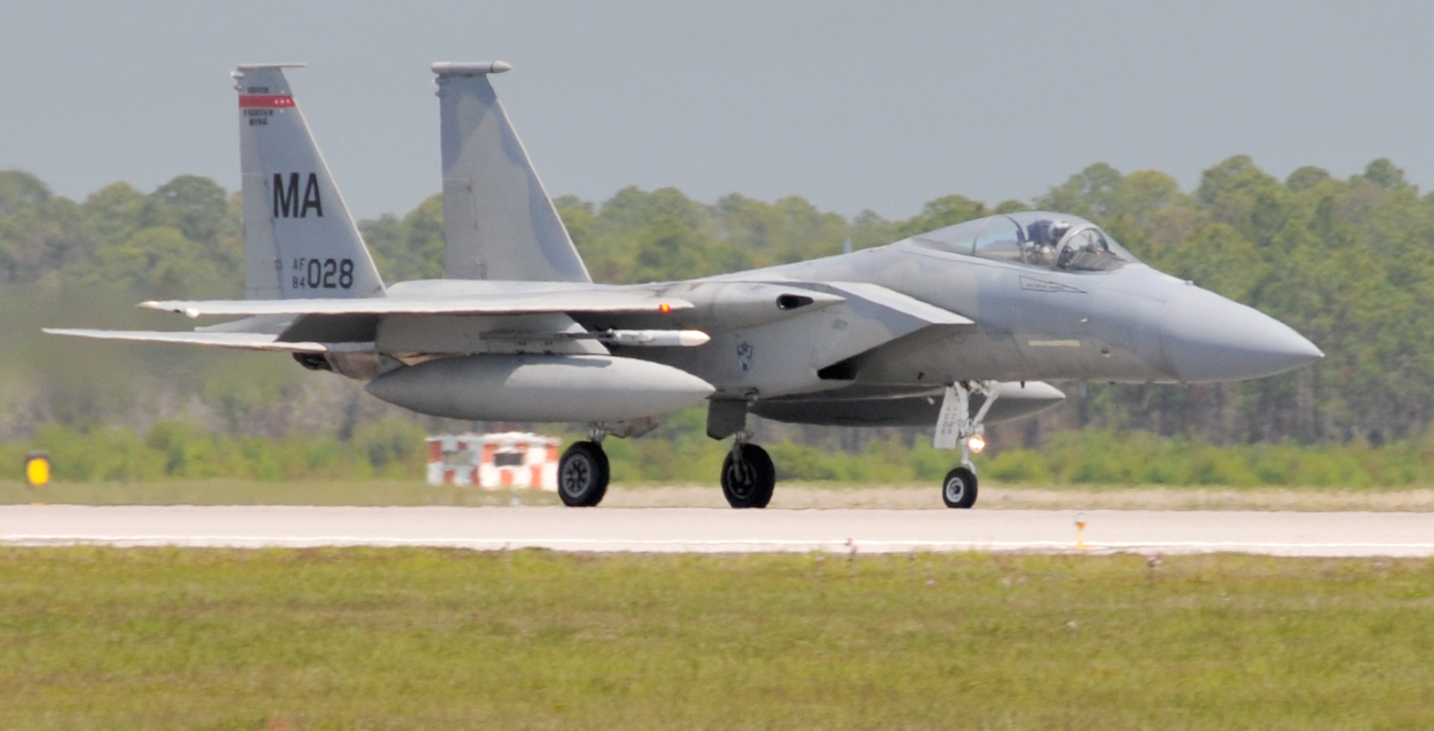 F-15 Eagles from the 104th Fighter Wing, Massachusetts Air National Guard arrive at Tyndall Air Force Base in Florida in 2011. US Air Force Photo