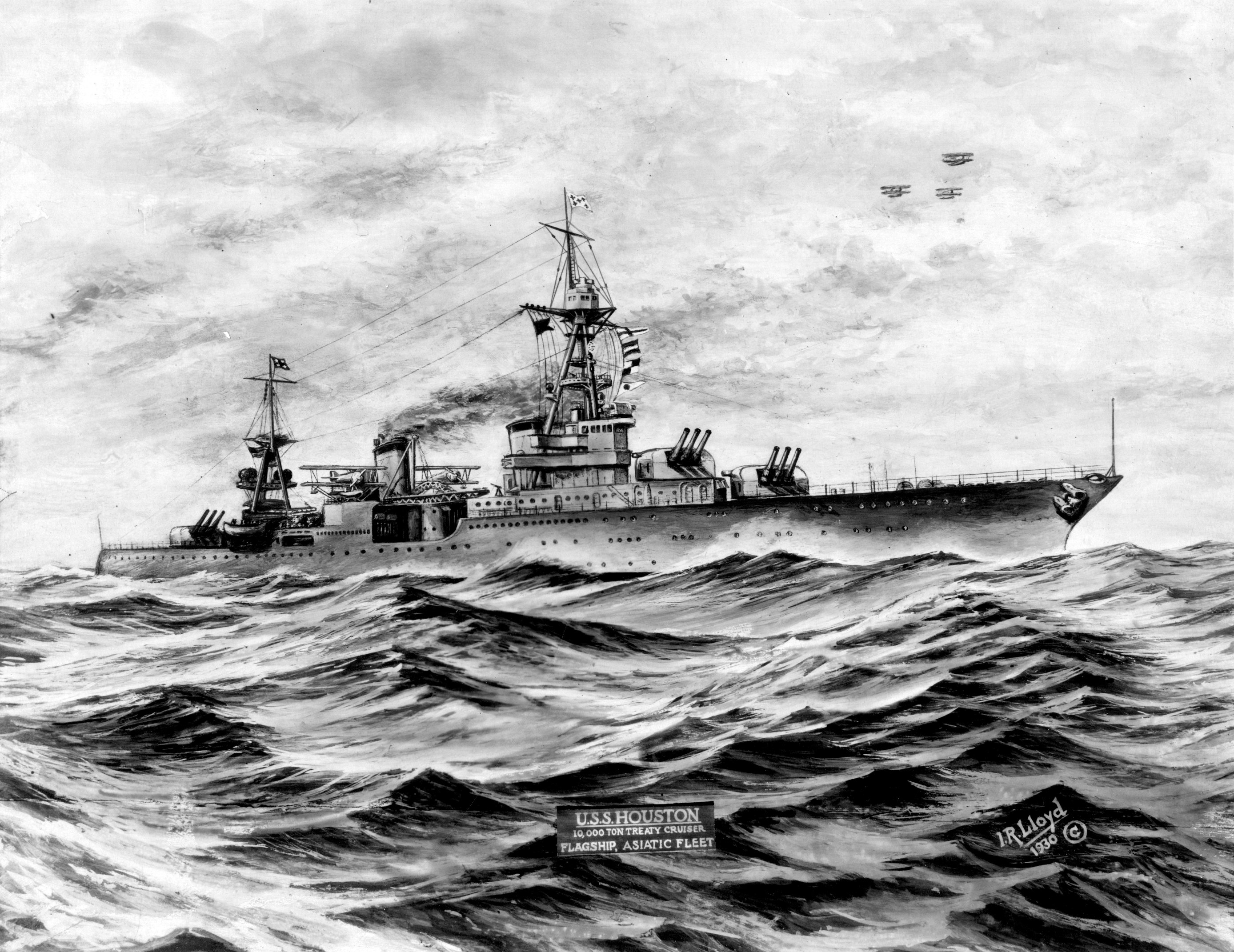 A 1930 print of USS Houston. US Naval Institute Archives